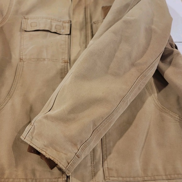 Carhartt Chore Jacket Mens 48 Regular Tan Quilted Line Full Zip Canvas Grunge - Picture 12 of 12